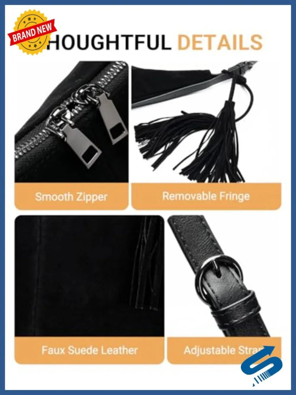 Faux Suede Tassel Hobo Shoulder Bag Crossbody Purse with Adjustable Strap